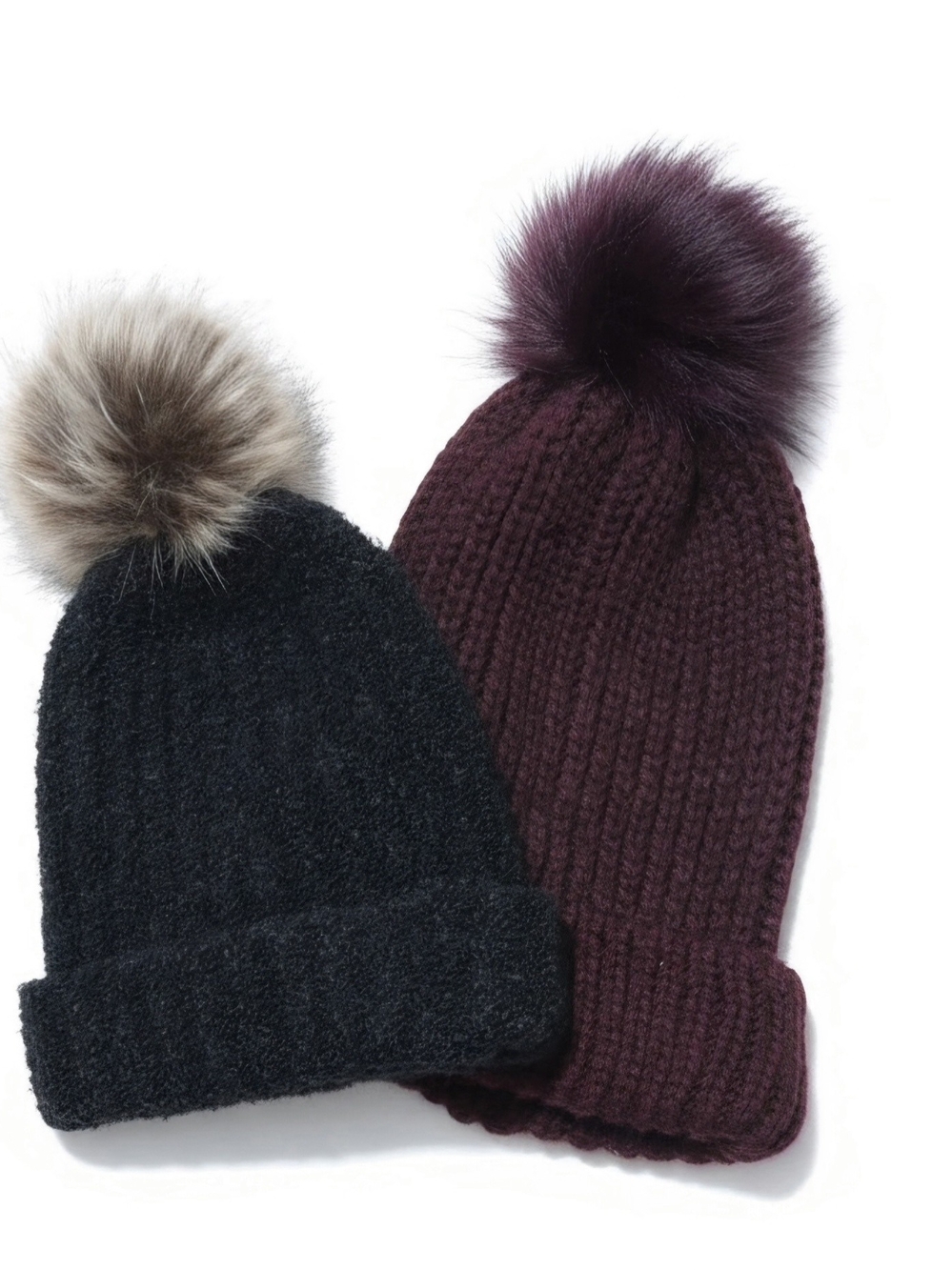 Cozy Knit Pom Beanie - Burgundy & Black